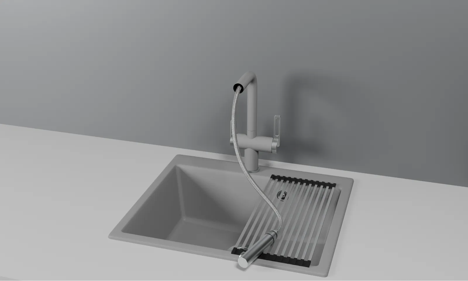 GR-8170, АЛЮМИНИУМ, СМЕСИТЕЛЬ КУХОННЫЙ С ВЫДВИЖНЫМ ИЗЛИВОМ