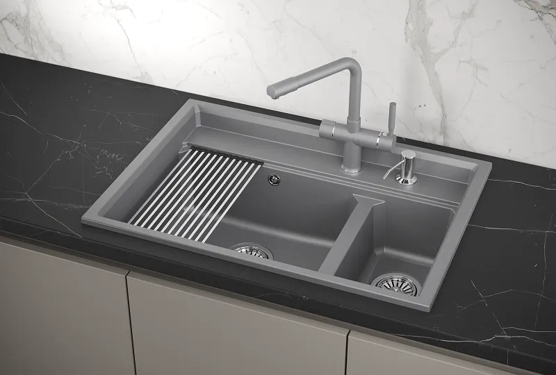 KS-7302, АЛЮМИНИУМ, кухонная мойка, кварц