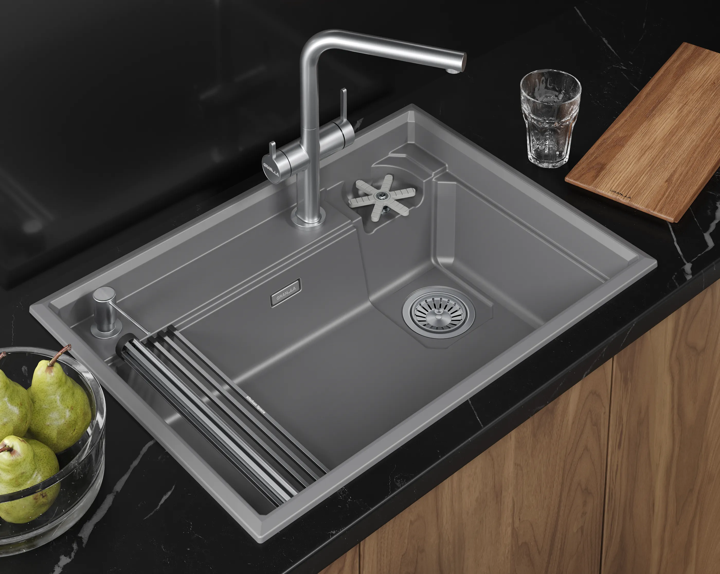 7308R, АЛЮМИНИУМ, кухонная мойка, кварц KITCHEN SPACE RINZER