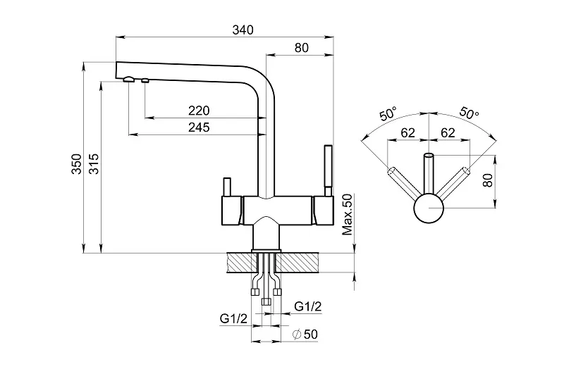 2305, ГРАФИТ, СМЕСИТЕЛЬ КУХОННЫЙ