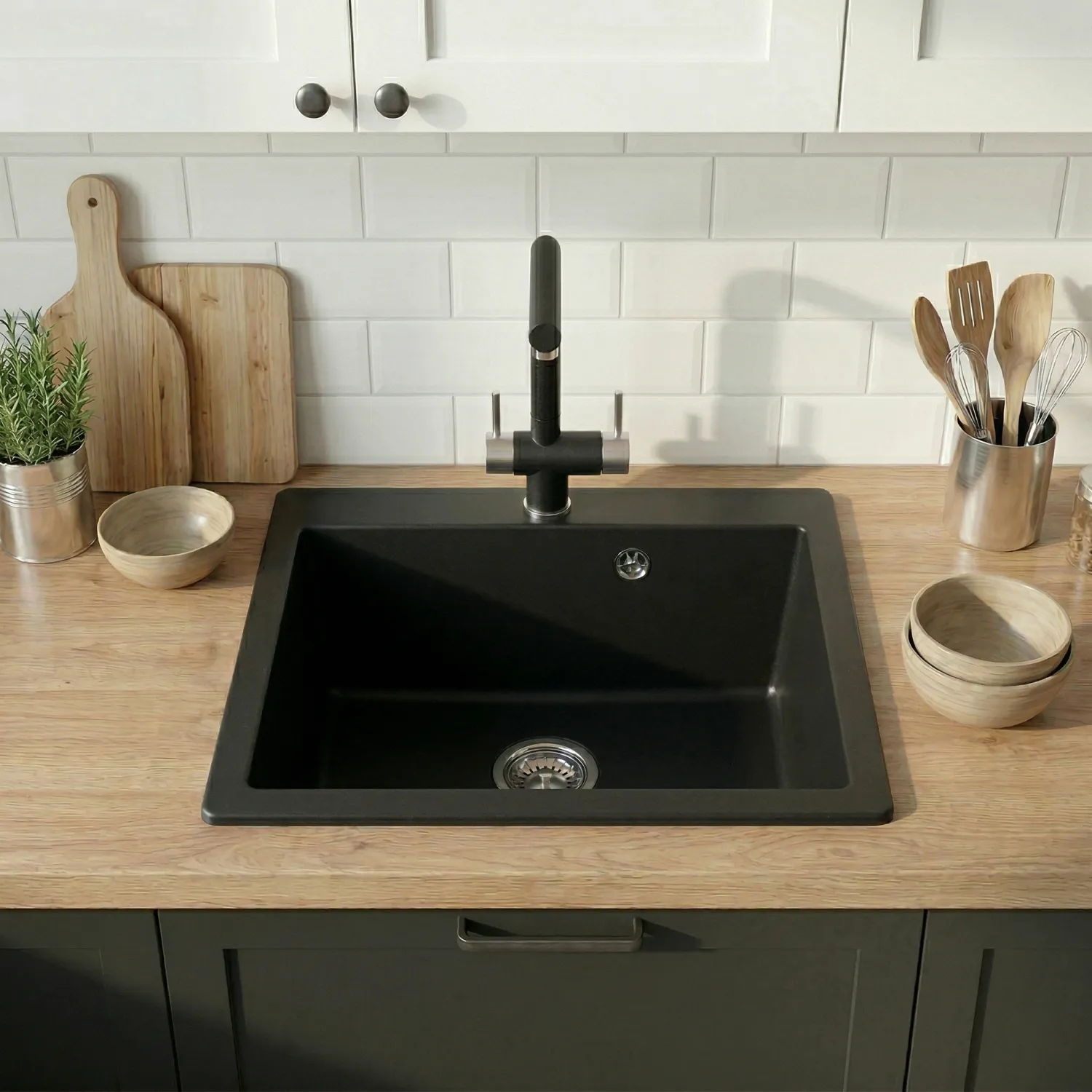 5102, ЧЁРНЫЙ, кухонная мойка, кварц
