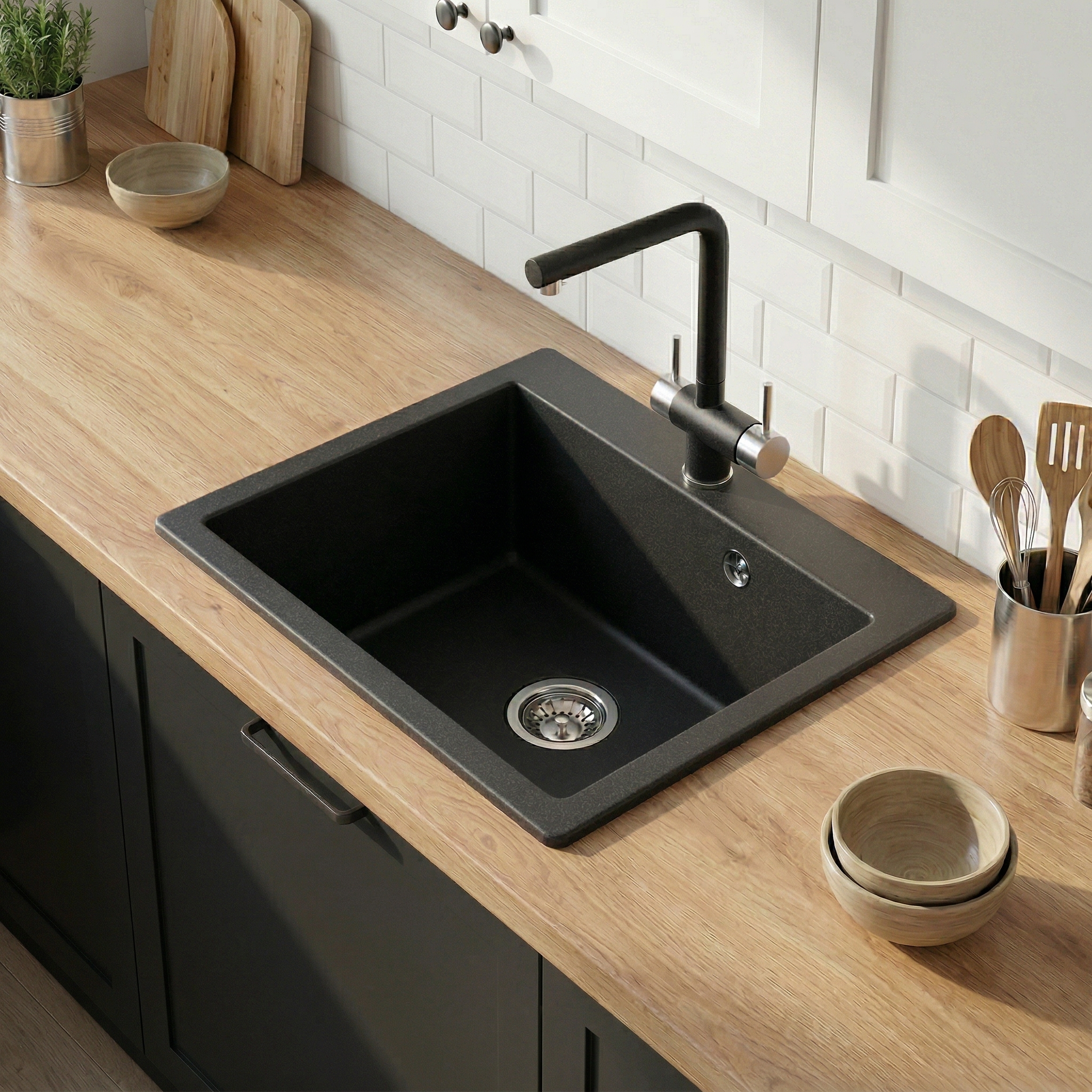 5102, ЧЁРНЫЙ, кухонная мойка, кварц