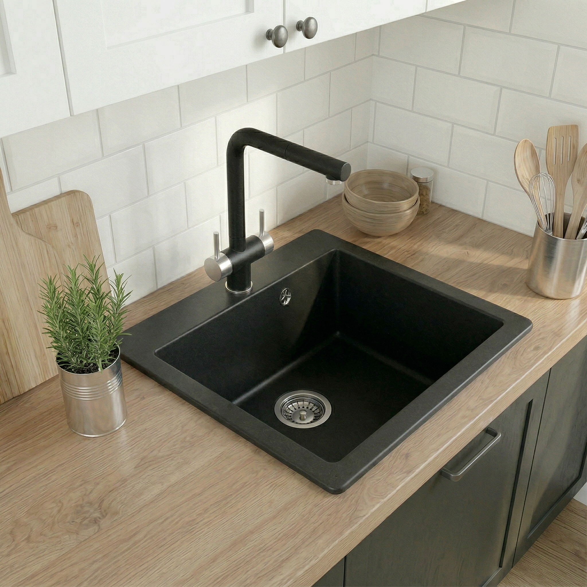 5102, ЧЁРНЫЙ, кухонная мойка, кварц
